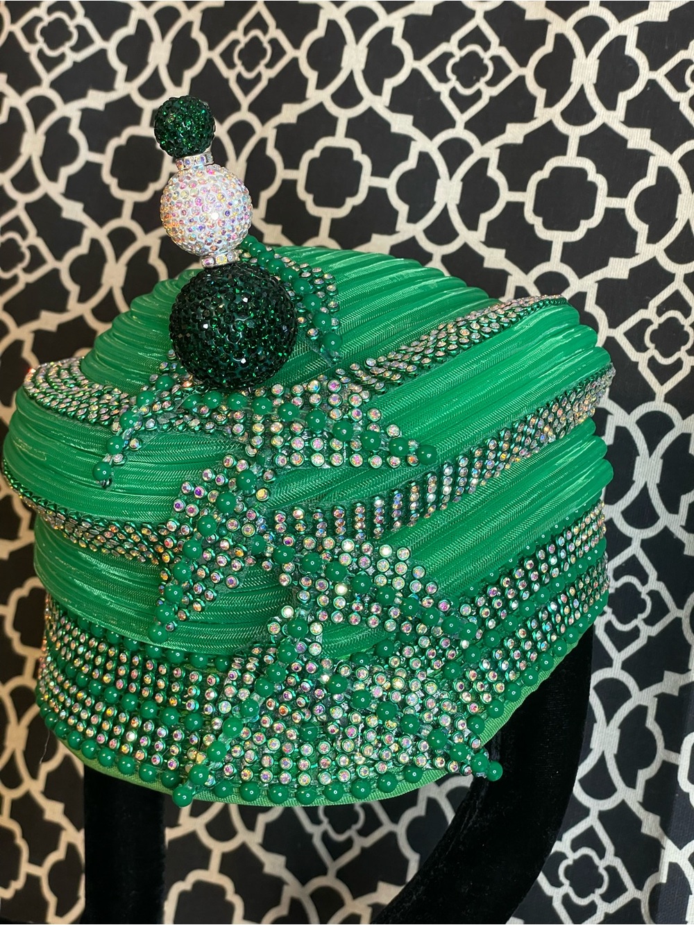Emerald Crystal-Embellished Women's Turban Hat